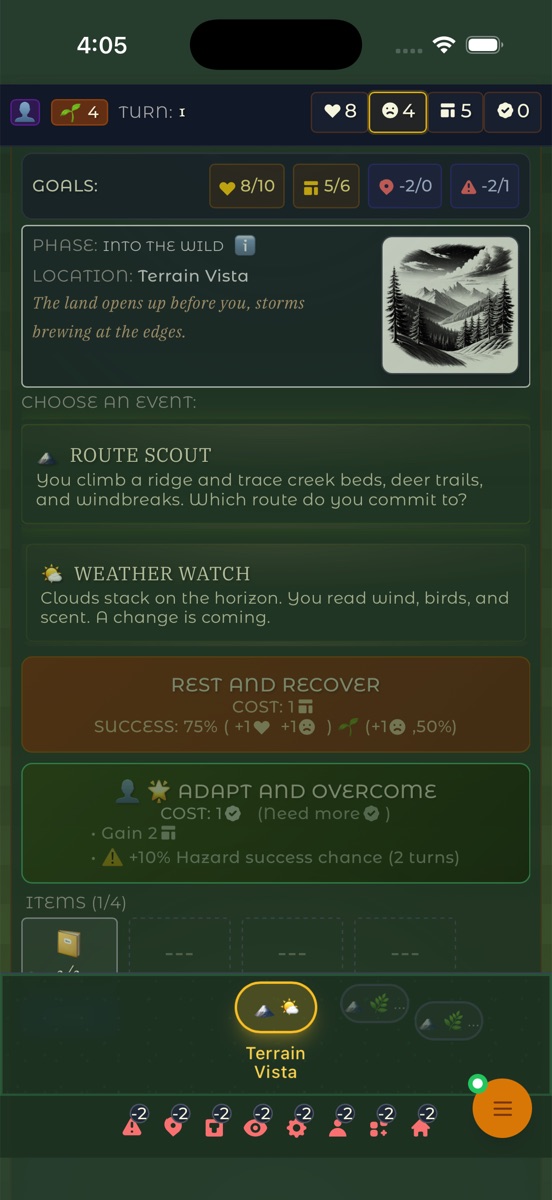 Event choice with branching narrative options